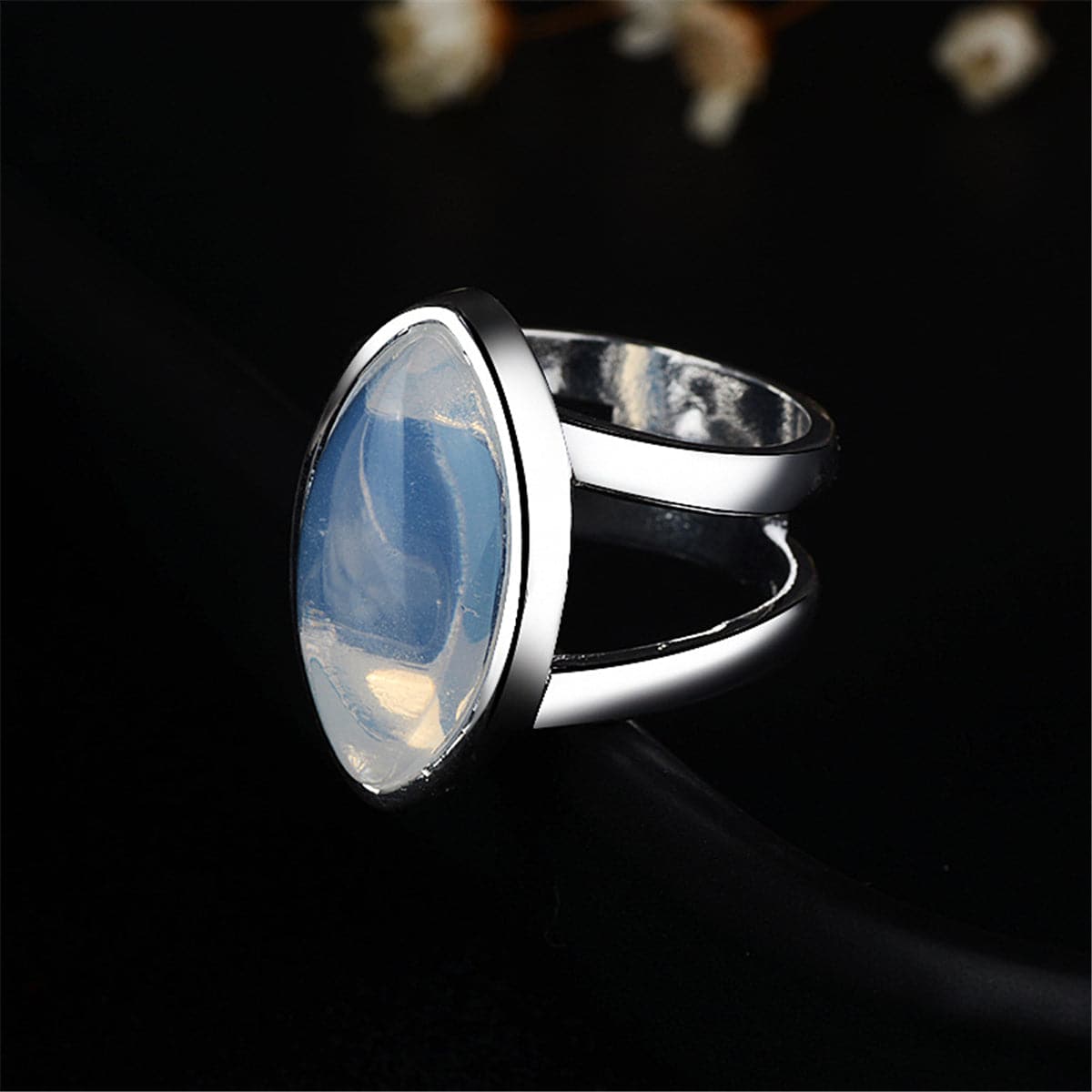Opal & Silver-Plated Double-Band Ring - streetregion