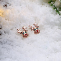 Cubic Zirconia & Rose Goldtone Reindeer Stud Earrings