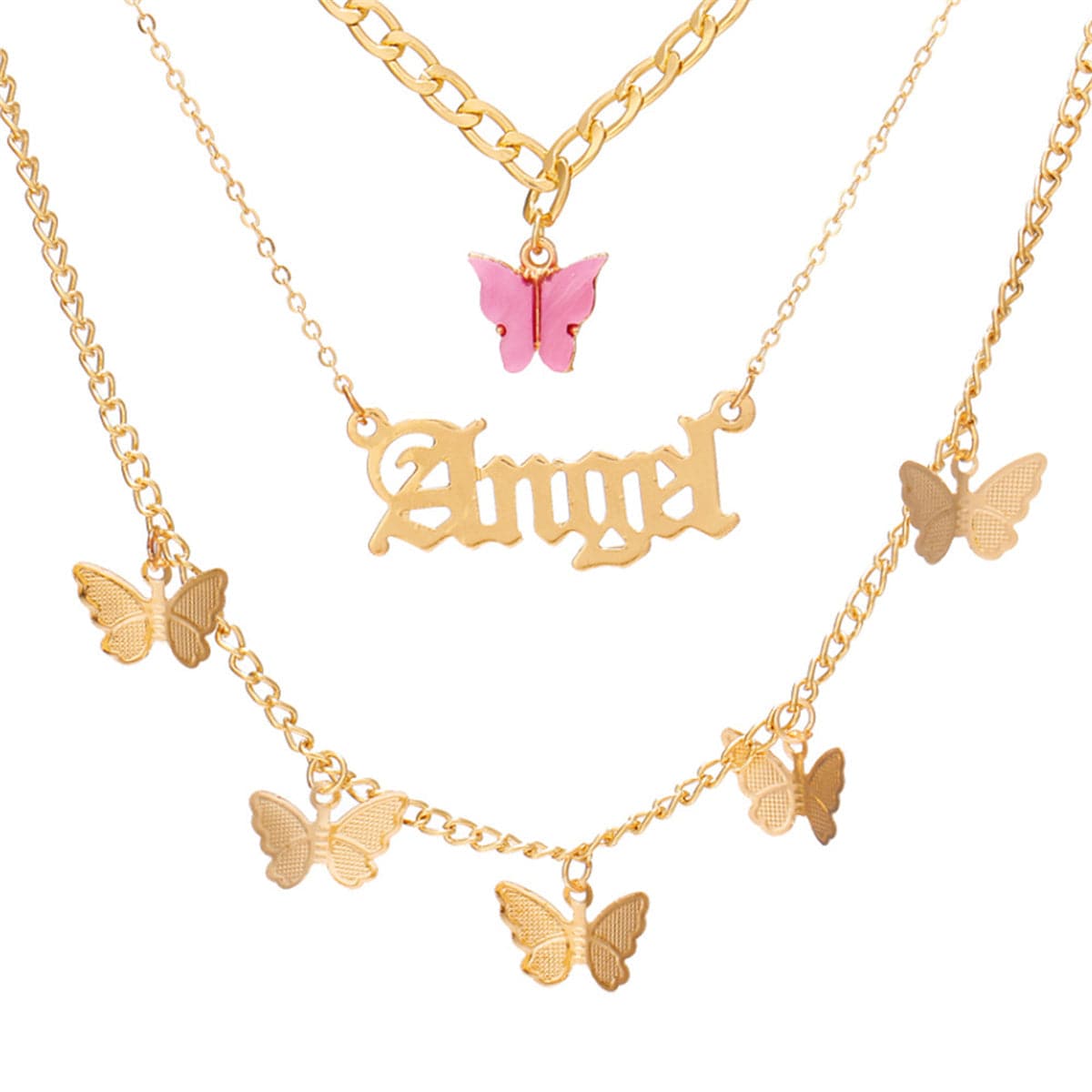Pink Acrylic & 18K Gold-Plated Butterfly 'Angel' Layer Pendant Necklace