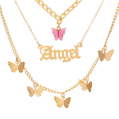 Pink Acrylic & 18K Gold-Plated Butterfly 'Angel' Layer Pendant Necklace