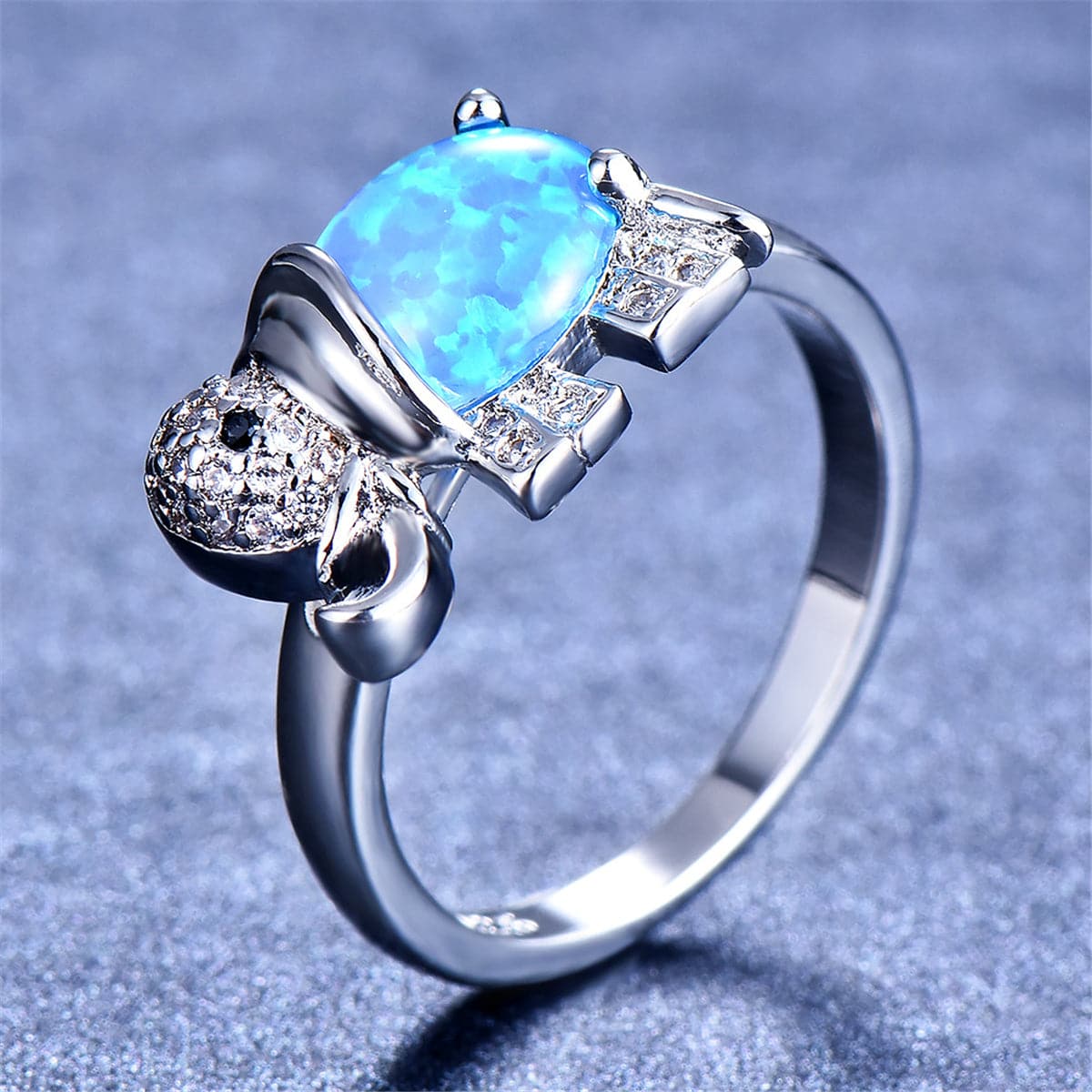 Blue Opal & cubic zirconia Elephant Ring - streetregion