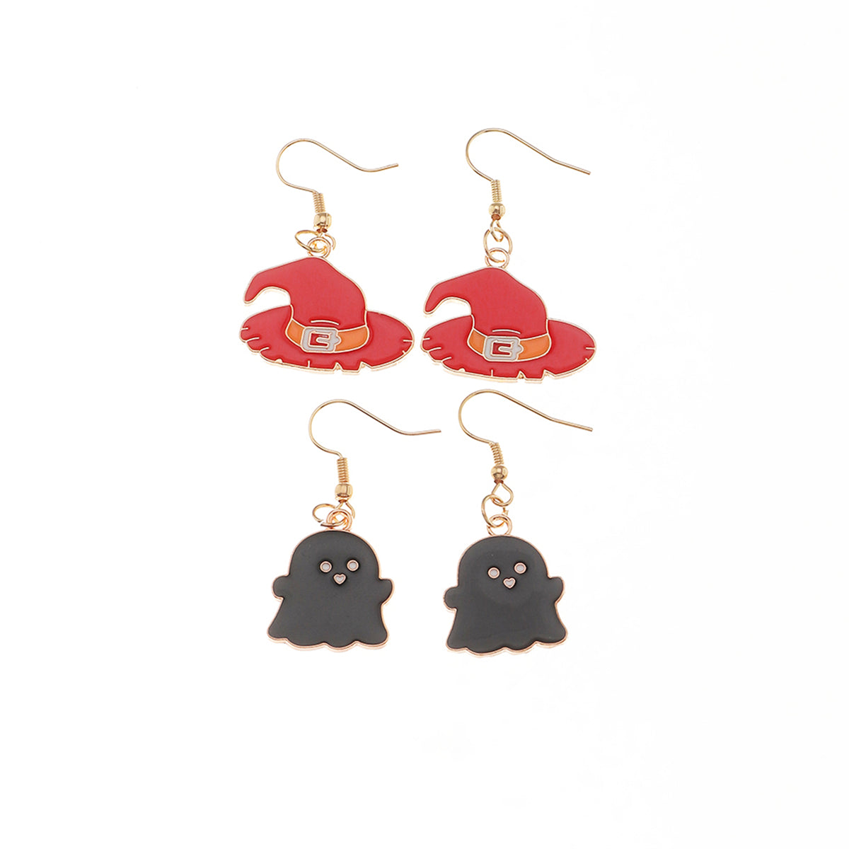 Orange Enamel & 18K Gold-Plated Witch Hat Ghost Drop Earrings Set