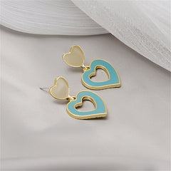 Aqua Enamel & 18K Gold-Plated Open Heart Drop Earrings