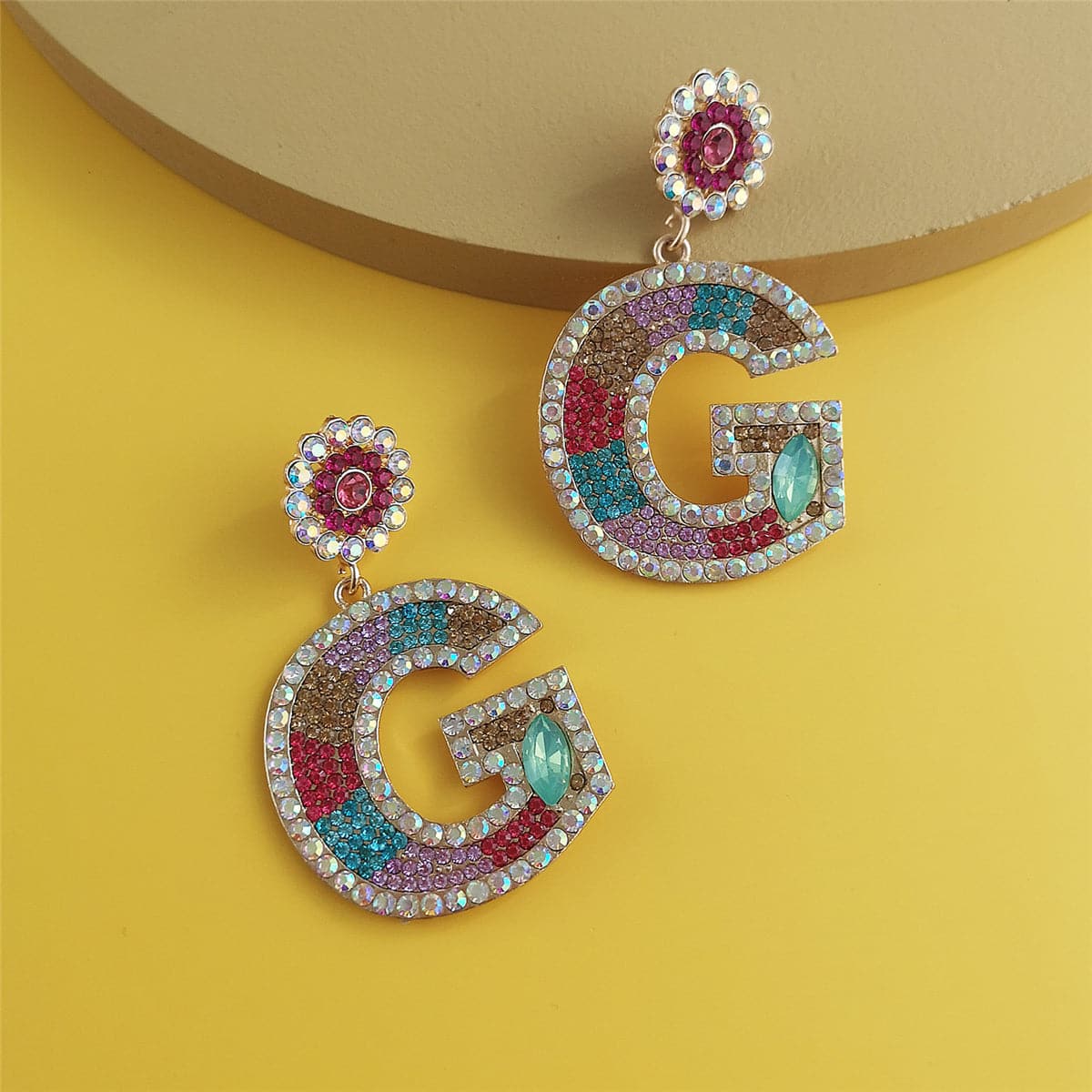 Blue & Pink Crystal & Cubic Zirconia 'G' Drop Earrings