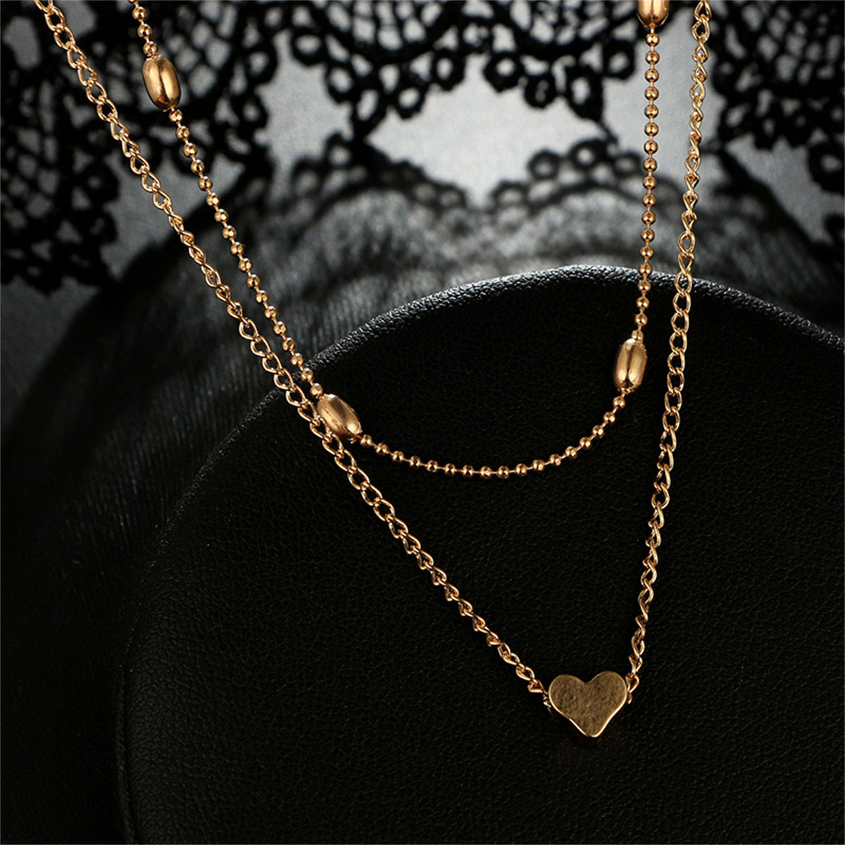 18K Gold-Plated Heart Ball Chain Layered Pendant Necklace, gold pendant necklace for women, lifestyle look