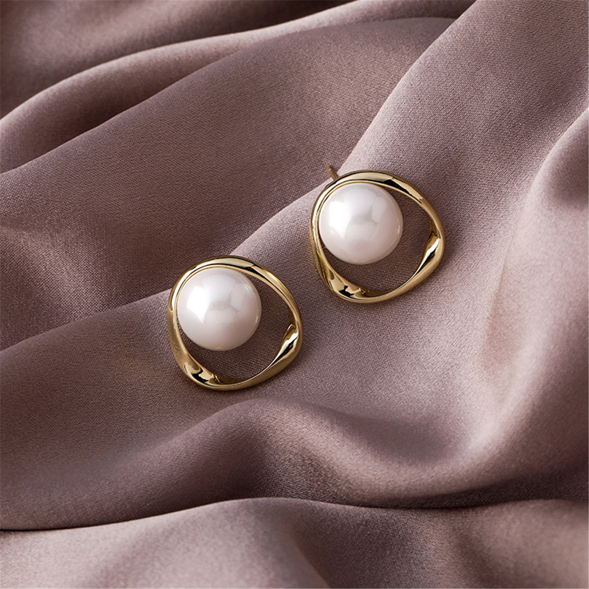 Pearl and 18K Gold-Plated Stud Earrings, gold stud earrings for women, botanical inspired, lifestyle look