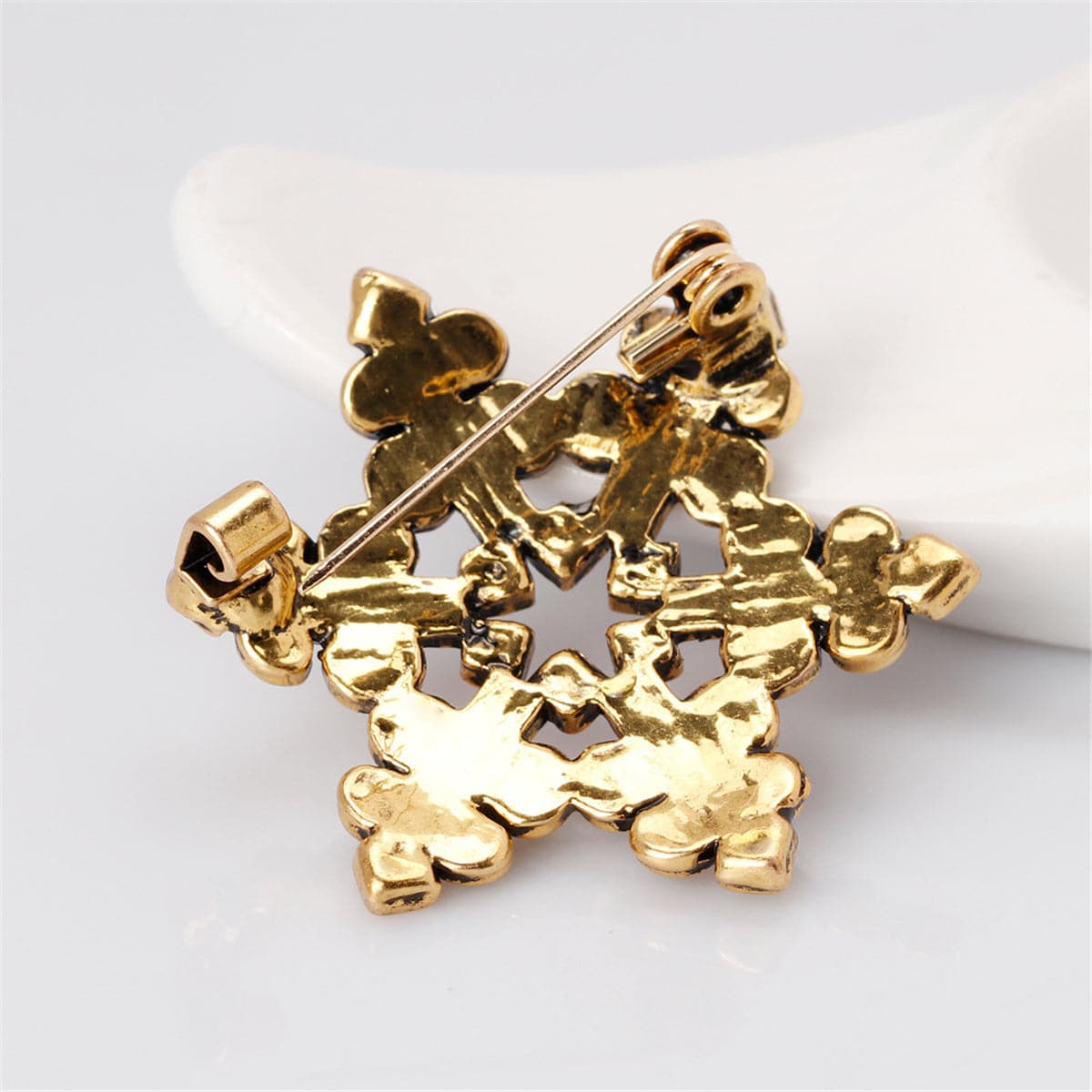Cubic Zirconia and Openwork Snowflake Brooch, brooch pin, botanical inspired, styled look