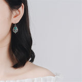 Turquoise & Cubic Zirconia Bezel Textured Drop Earrings