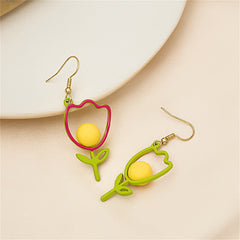Yellow Enamel & 18K Gold-Plated Open Tulip Drop Earrings