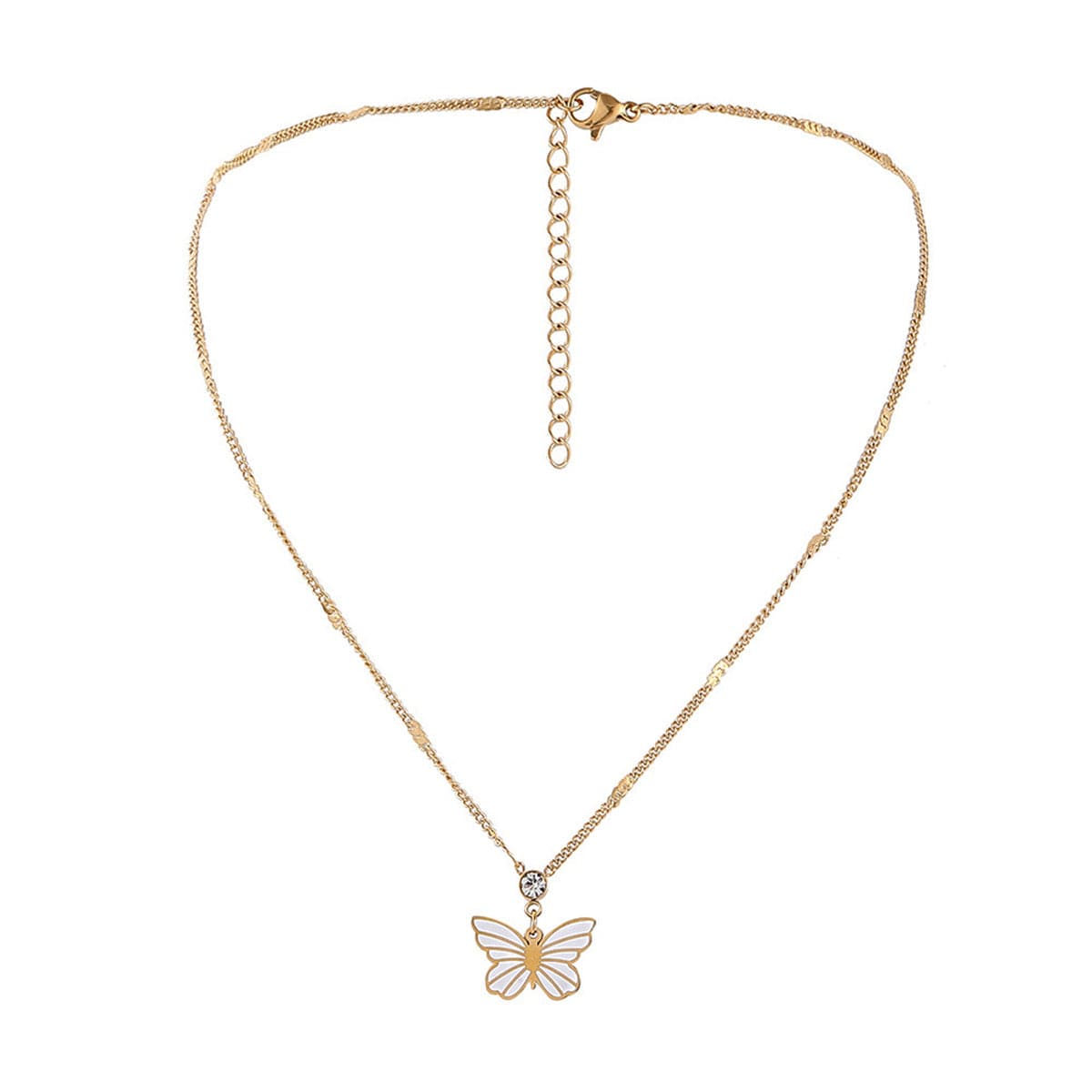 Cubic Zirconia & Enamel Butterfly Pendant Necklace