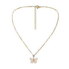 Cubic Zirconia & Enamel Butterfly Pendant Necklace