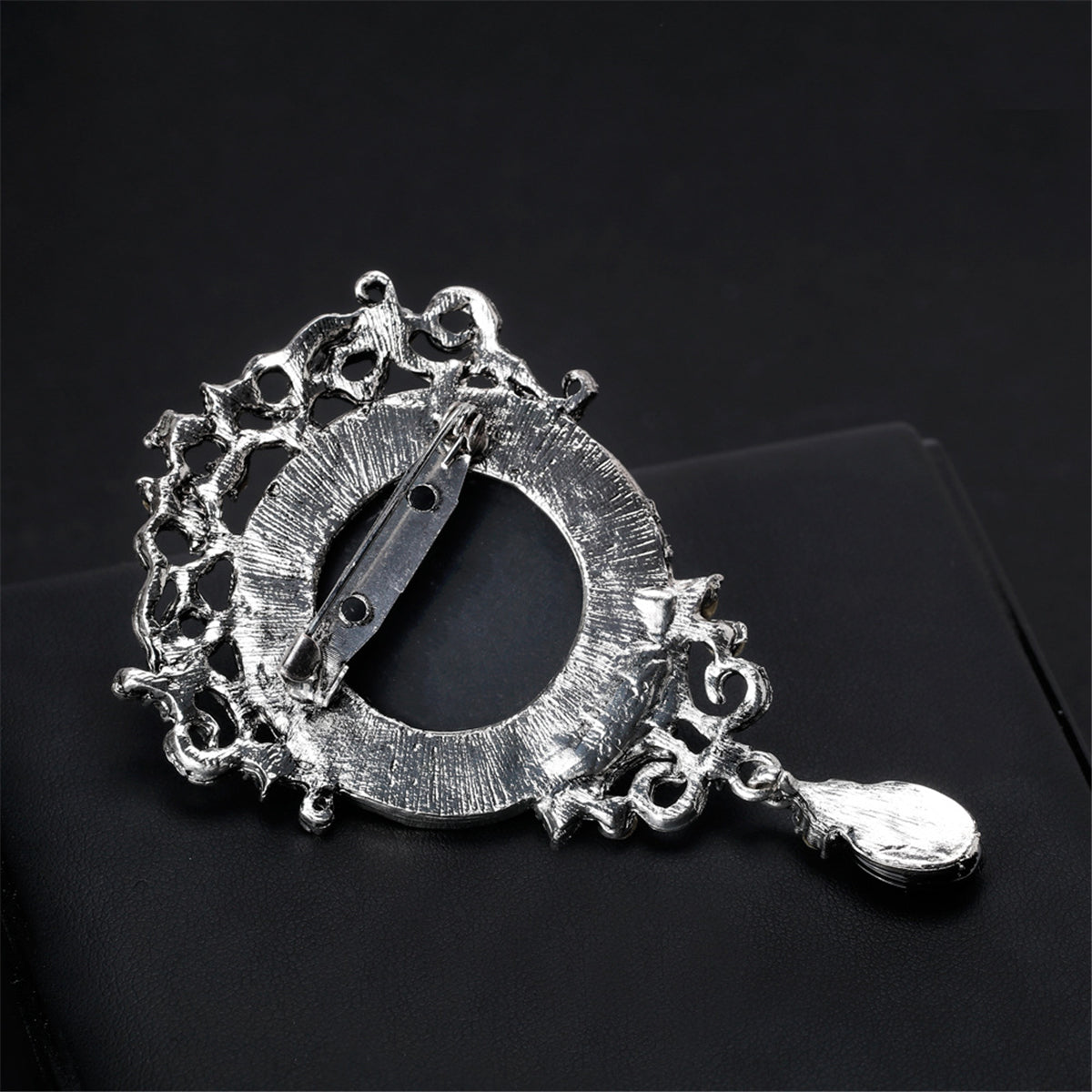 Cubic Zirconia and Crystal Rilievo Lady Brooch, brooch pin, botanical inspired, side view