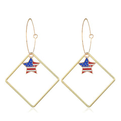 18K Gold-Plated American Flags Star & Hollow Square Drop Earrings
