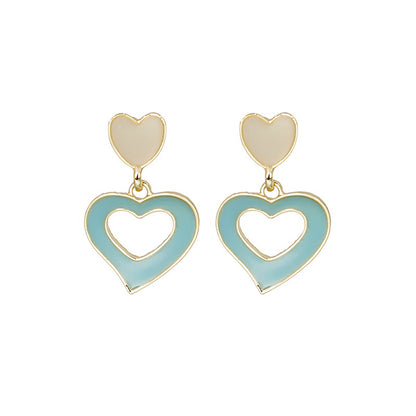 Aqua Enamel and 18K Gold-Plated Open Heart Drop Earrings, gold drop earrings for women, dainty minimalist design, side view