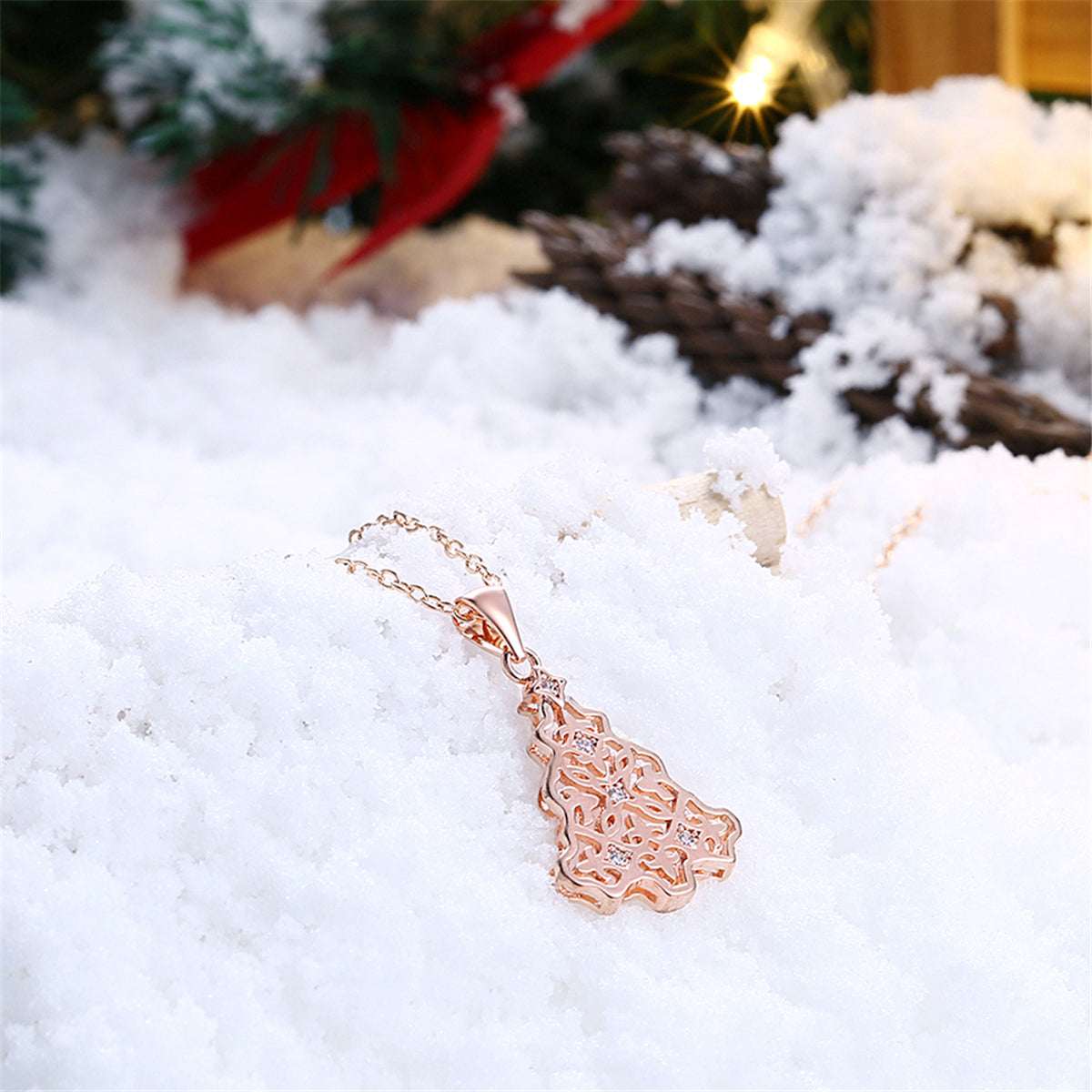 Cubic Zirconia & 18K Rose Gold-Plated Filigree Tree Pendant Necklace