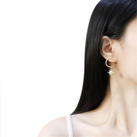 cubic zirconia & 18k Gold-Plated Star Under Moon Drop Earrings - streetregion