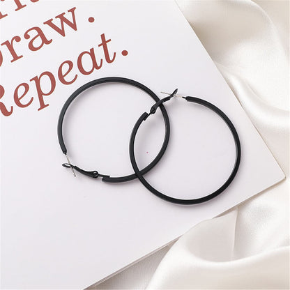 Black Hoop Earrings, dainty minimalist design, side view