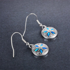 Blue Opal & cubic zirconia Round Floral Drop Earrings - streetregion