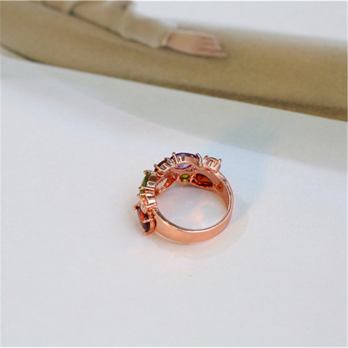 Crystal & 18K Rose Gold-Plated Pear-Cut Cluster Ring