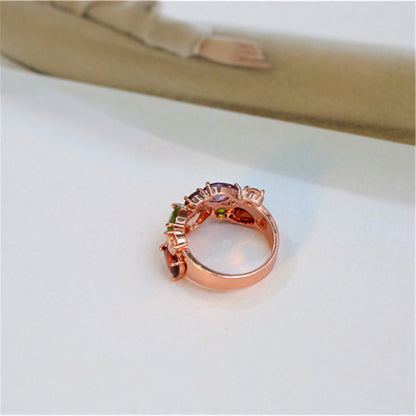 Crystal & 18K Rose Gold-Plated Pear-Cut Cluster Ring