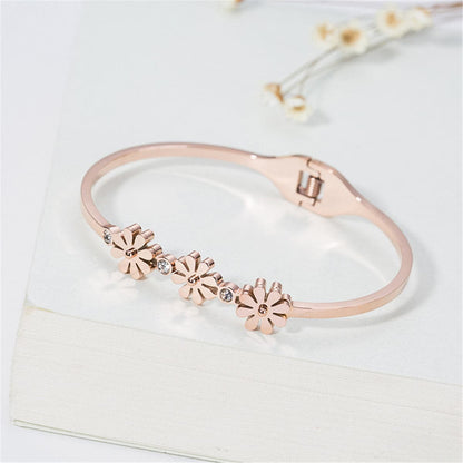 Cubic Zirconia and 18K Rose Gold-Plated Triple Mum Hinge Bangle, rose gold bangle bracelet, elegant gift for her, front view