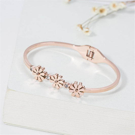 Cubic Zirconia and 18K Rose Gold-Plated Triple Mum Hinge Bangle, rose gold bangle bracelet, elegant gift for her, front view