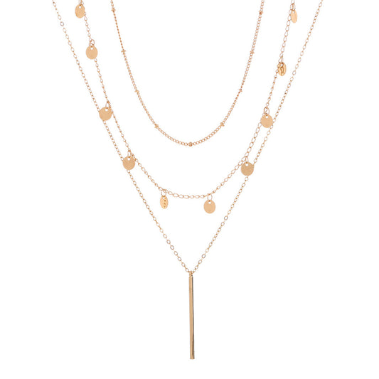 18K Gold-Plated Sequin and Bar Pendant Necklace Set, jewelry gift sets for women, everyday style, front view