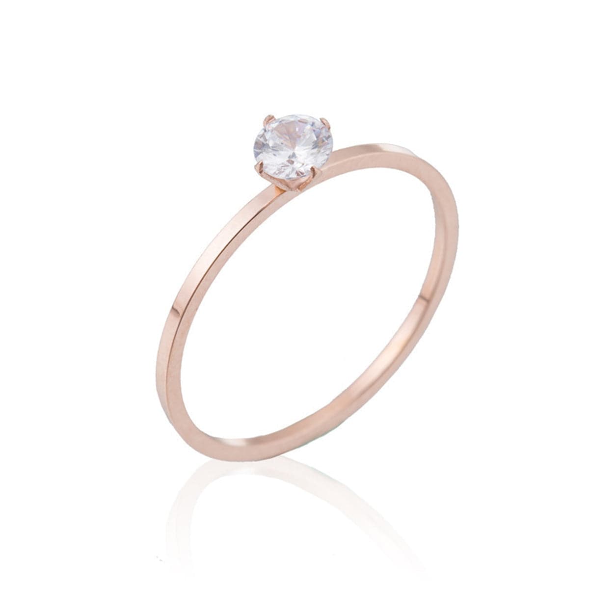 Cubic Zirconia and 18K Rose Gold-Plated Cocktail Ring, rose gold statement rings for women, botanical inspired, front view