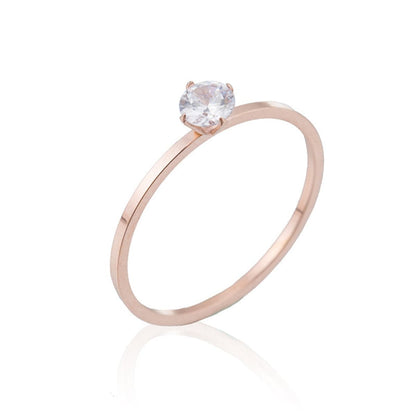 Cubic Zirconia and 18K Rose Gold-Plated Cocktail Ring, rose gold statement rings for women, botanical inspired, front view