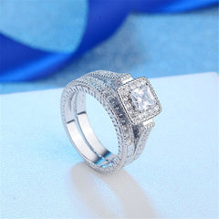 Crystal & cubic zirconia Princess-Cut Halo Band & Ring Set - streetregion