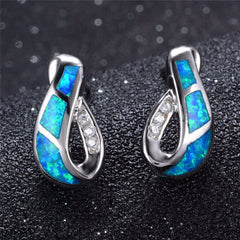 Blue Opal & cubic zirconia Twisting Stud Earrings - streetregion