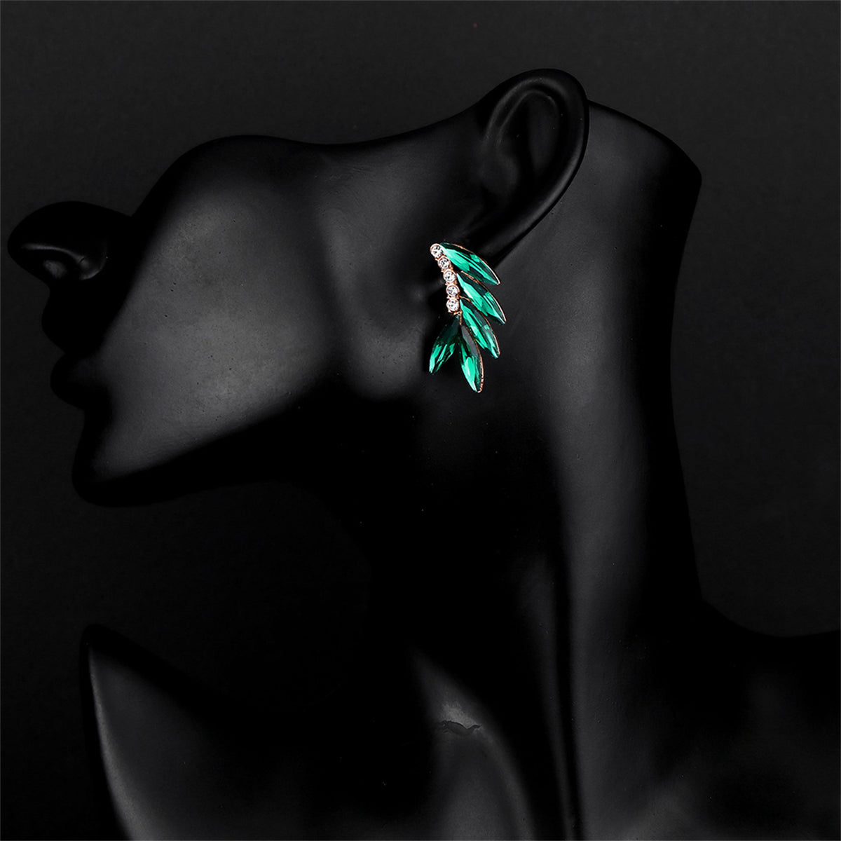 Green Crystal & Cubic Zirconia 18K Gold-Plated Leaf Ear Climbers
