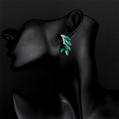 Green Crystal & Cubic Zirconia 18K Gold-Plated Leaf Ear Climbers