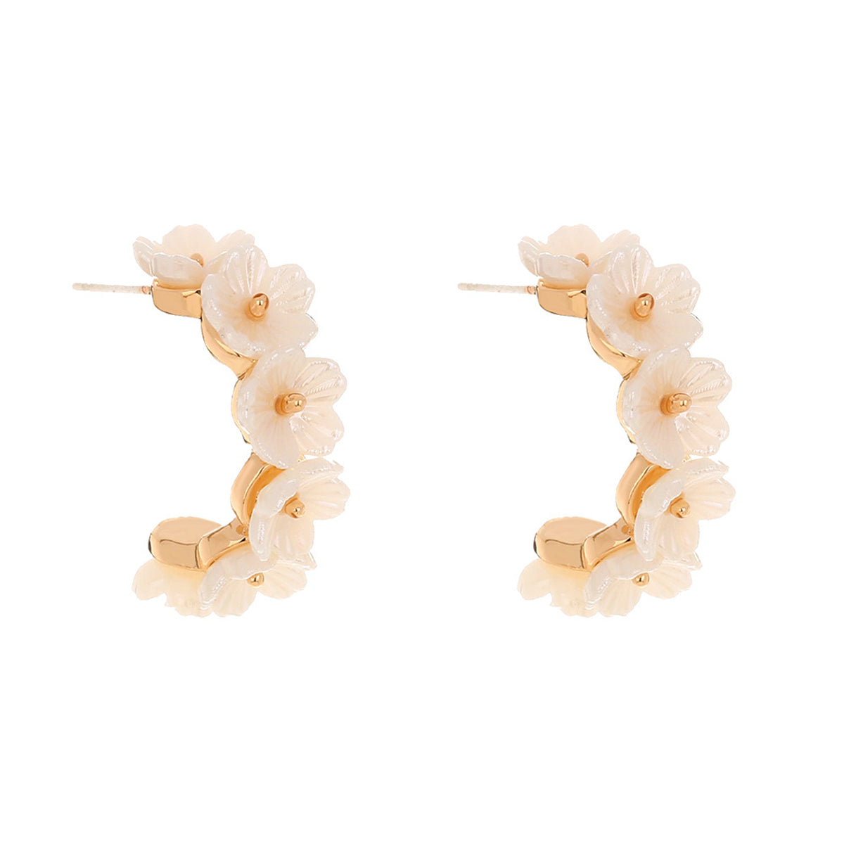 White Acrylic & 18K Gold-Plated Flower Huggie Earrings