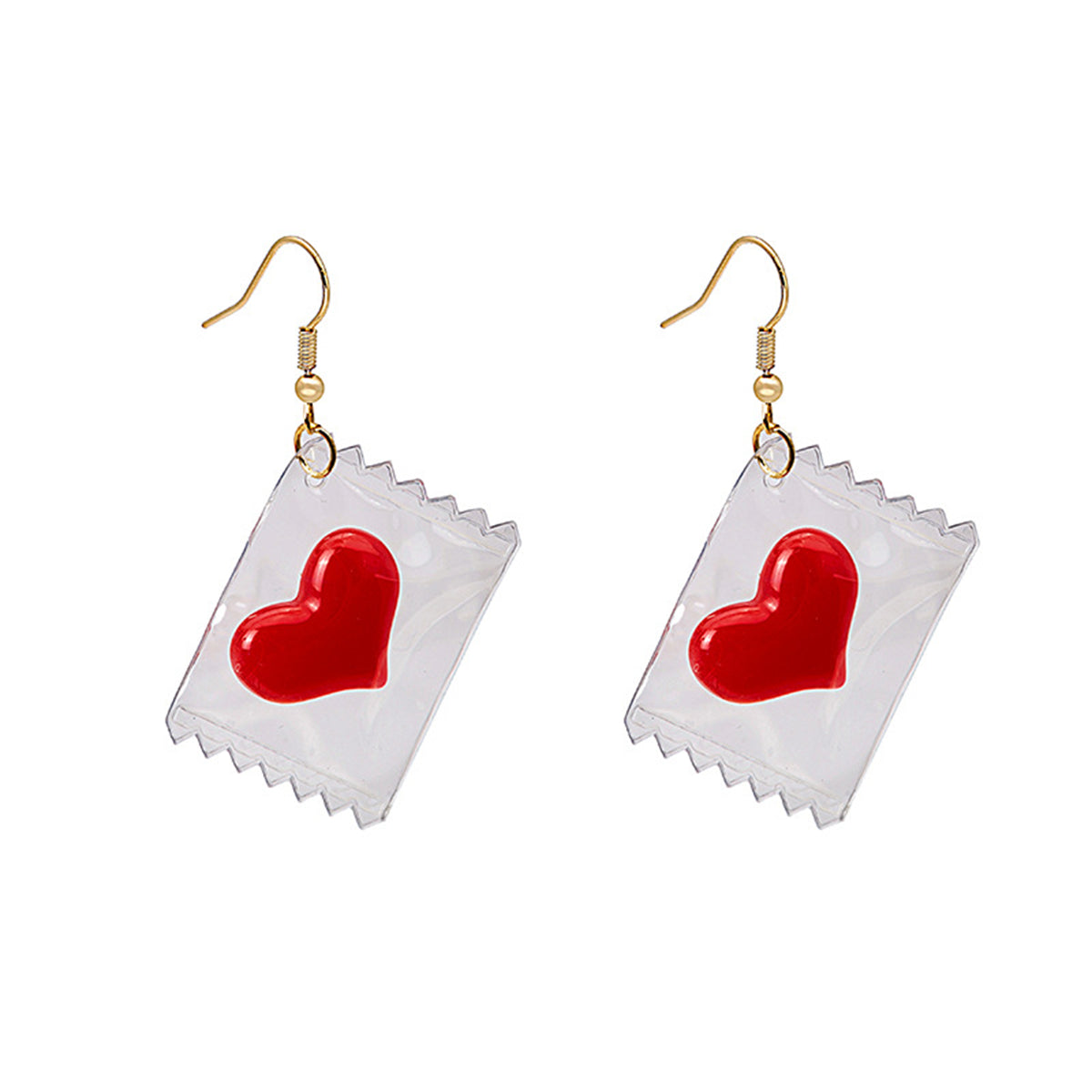 Red Resin and 18K Gold-Plated Heart Candy Drop Earrings, gold drop earrings for women, elegant gift for her, side view