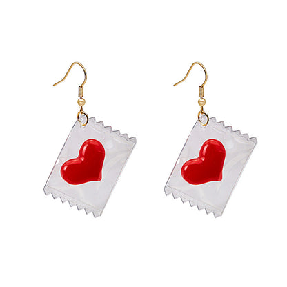 Red Resin and 18K Gold-Plated Heart Candy Drop Earrings, gold drop earrings for women, elegant gift for her, side view