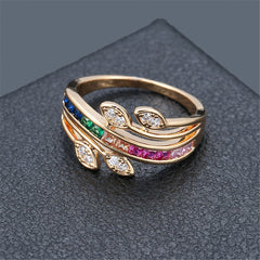 Rainbow Crystal & Cubic Zirconia Leaves Ring
