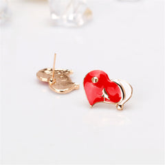 Red Enamel & 18K Gold-Plated Heart Hat Stud Earrings