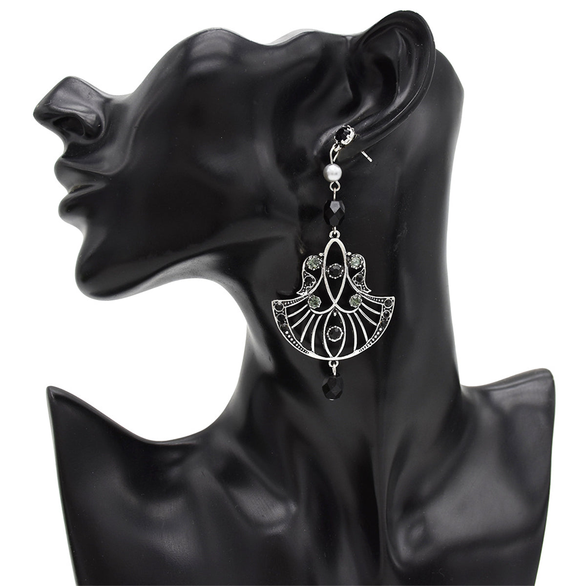 Black Cubic Zirconia & Pearl Silver-Plated Shell Drop Earrings