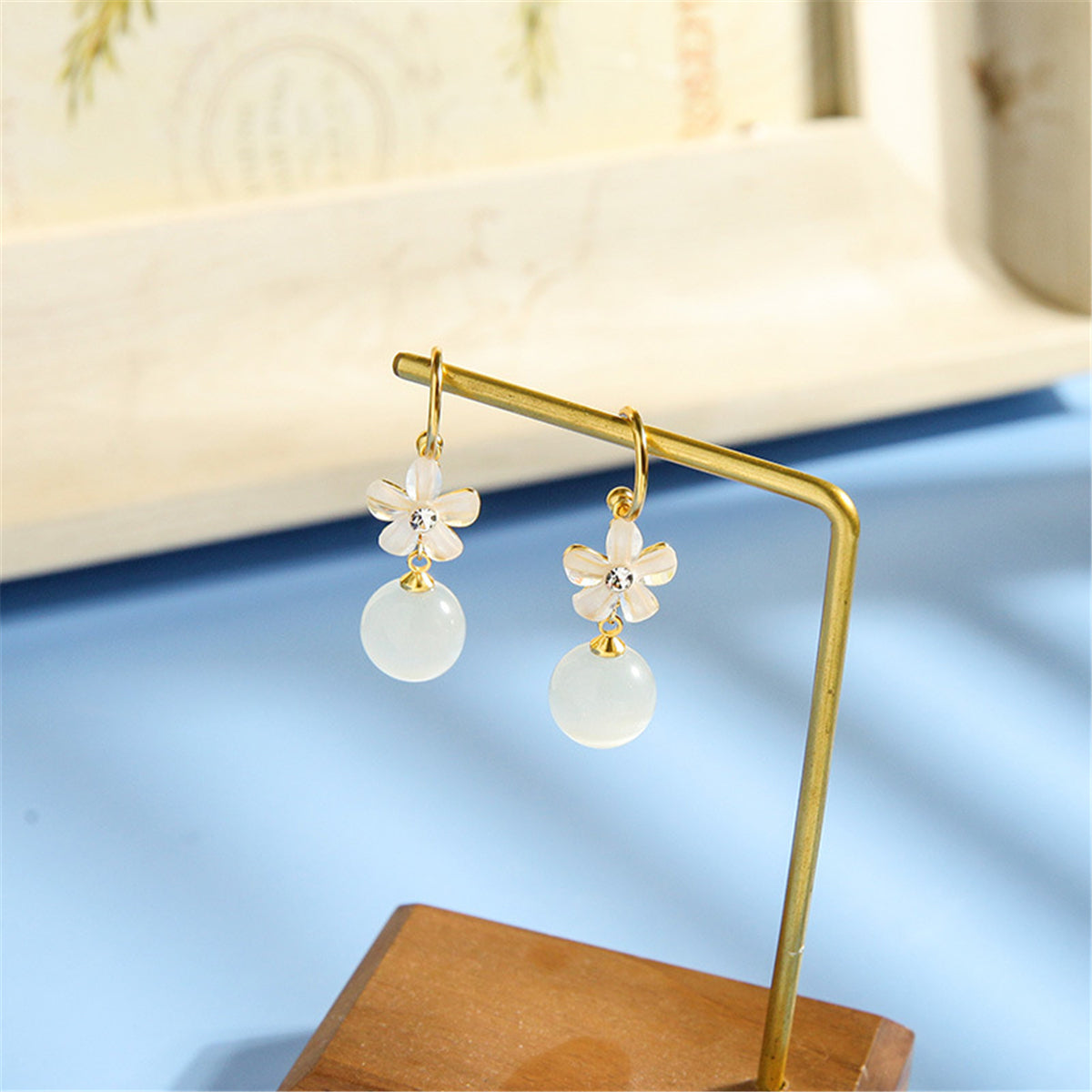 Cat's Eye & Cubic Zirconia Flower Drop Earrings