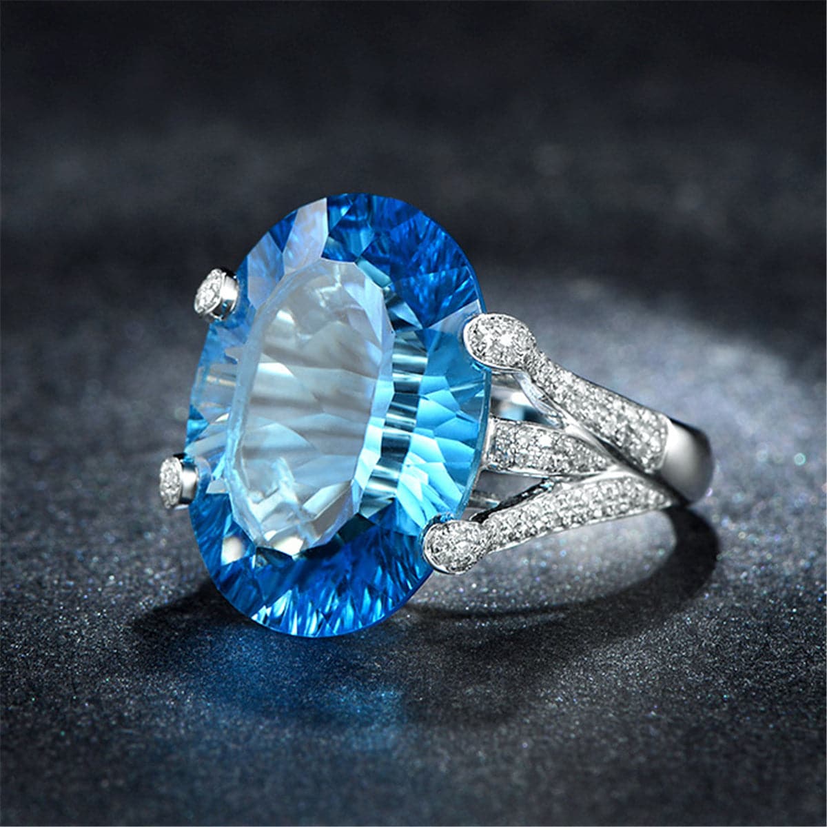 Ocean Blue cubic zirconia & Crystal Oval-Cut Ring - streetregion