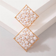 White Pearl & 18K Gold-Plated Rhombus Stud Earrings