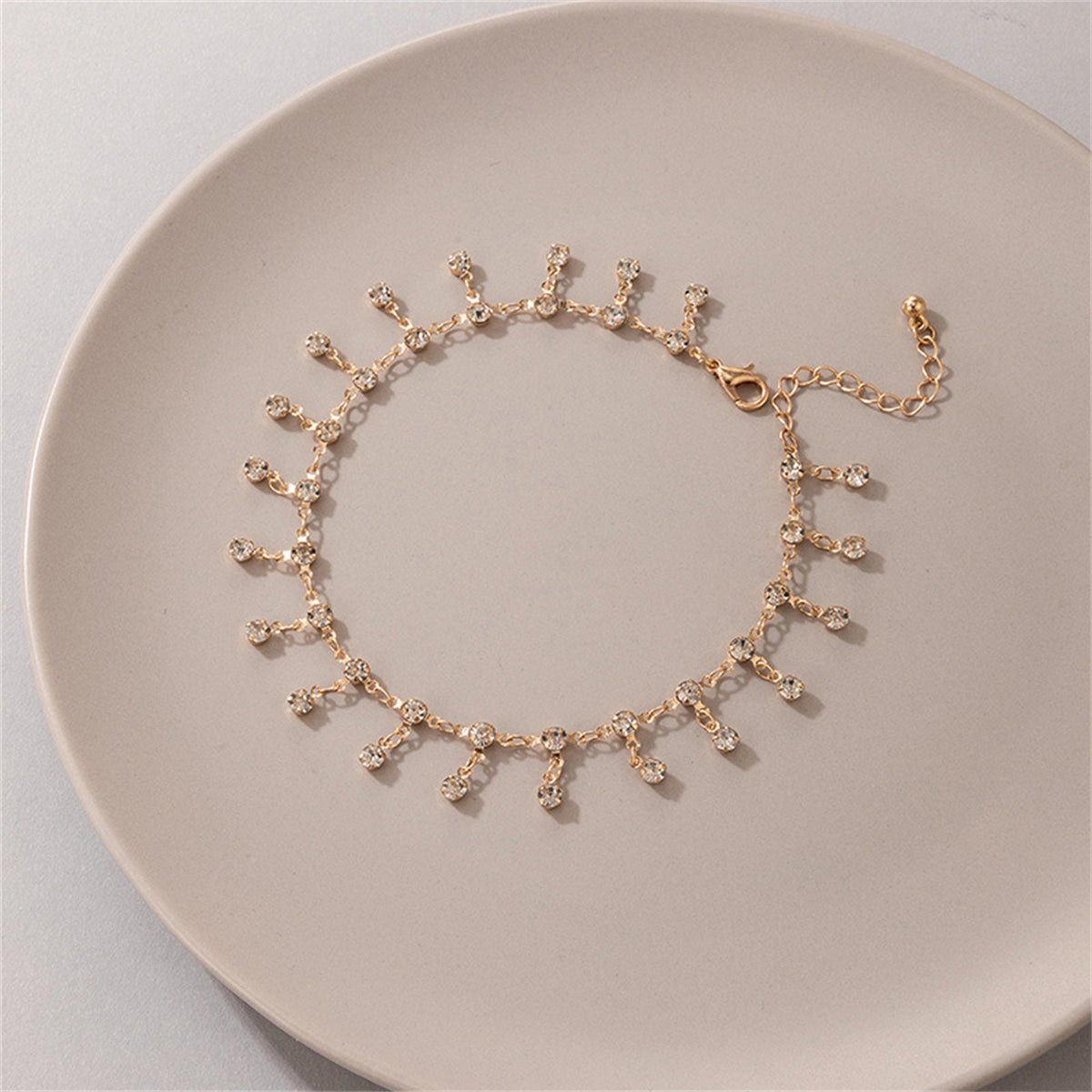 Cubic Zirconia and 18K Gold-Plated Tassel Anklet, gold anklet bracelet, botanical inspired, lifestyle look