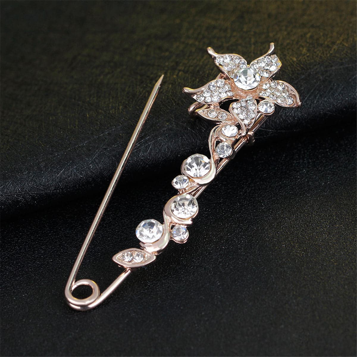 Cubic Zirconia & 18K Gold-Plated Flower Pin Brooch