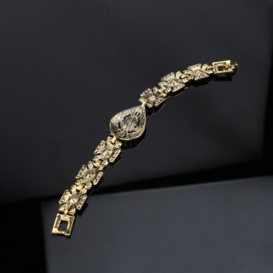Cubic Zirconia and Resin 18K Gold-Plated Geometric Bracelet, gold bracelet for women, dainty minimalist design, side view