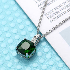 Green Crystal & Silver-Plated Cushion-Cut Pendant Necklace