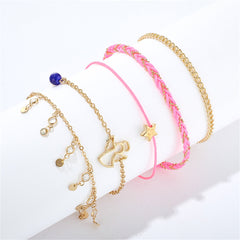Cubic Zirconia & 18K Gold-Plated Angel Charm Anklet Set