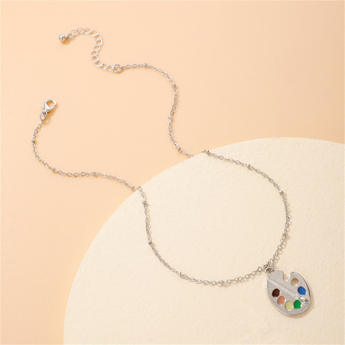 Silver-Plated Multicolor Paint Palette Pendant Necklace