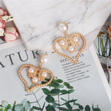 Imitation Pearl & Goldtone Heart Drop Earrings