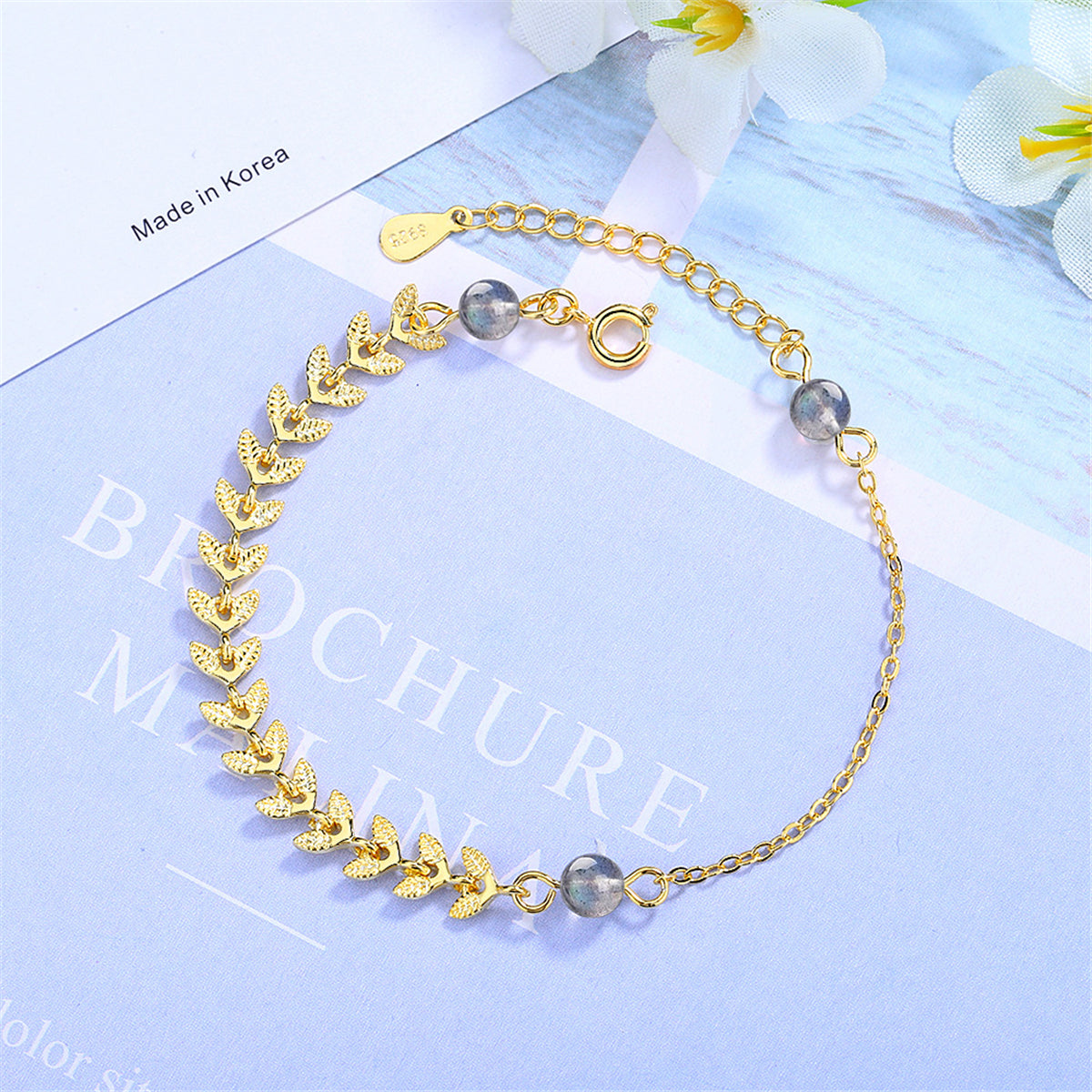 Moonstone & 18K Gold-Plated Leaves Station Bracelet